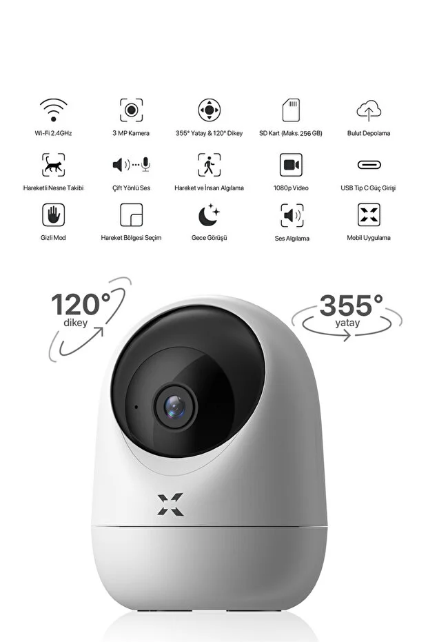 Ev Kamerası | 3’lü Set, 1080p, 3MP, Sesli, Gece Görüşlü, İç Mekan, Güvenlik Kamerası